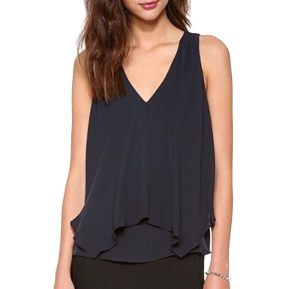 Theory Jantine 100% Silk Layered Tank Top Blouse Womens S Blue/Black Business - Picture 1 of 14
